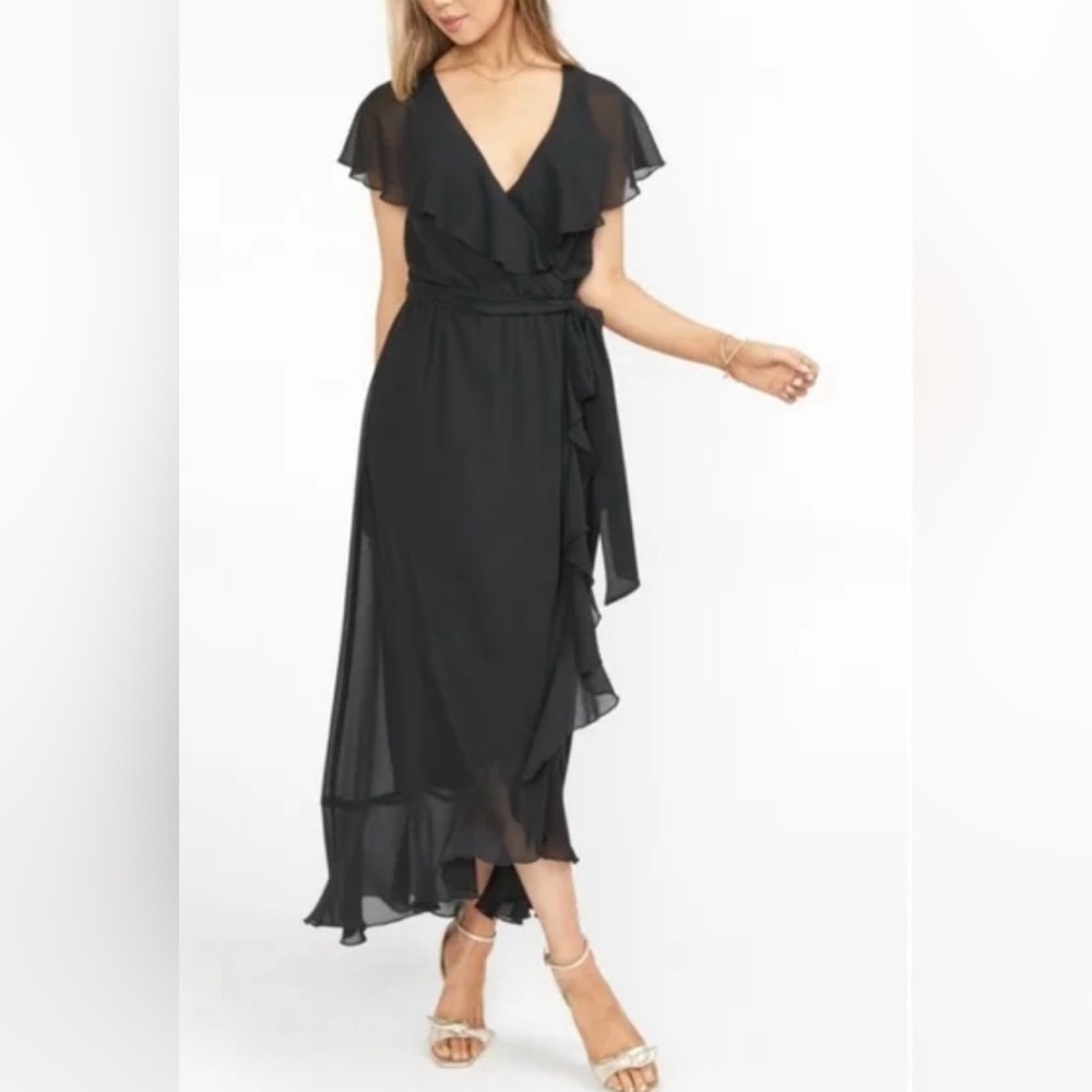 Show me your Mumu Women's Jess Black Ruffle Midi Dress Size Medium
